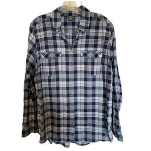 Eddie Bauer button up long sleeve plaid shirt blue XL womens